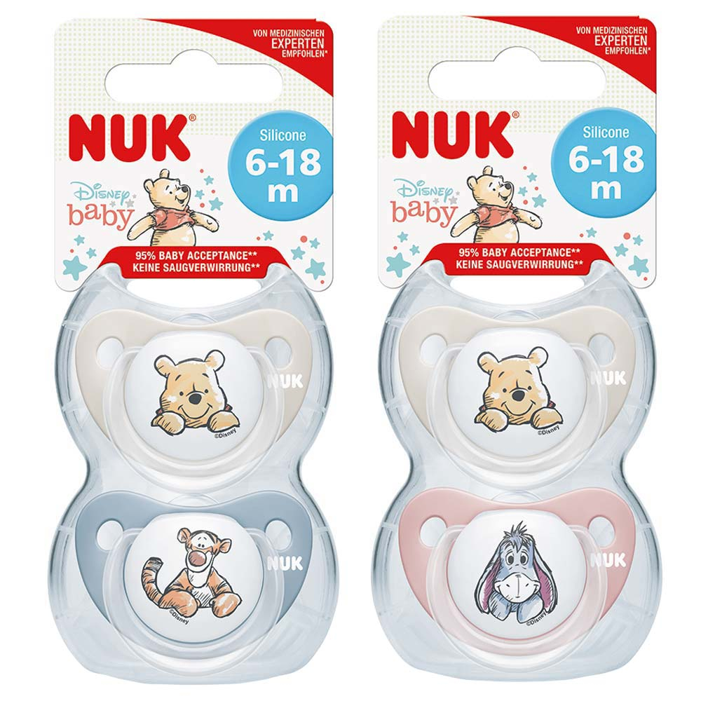 NUK Winnie the Pooh Size 2 Soothers 6-18m Silicone Soother 2pk Tiger 