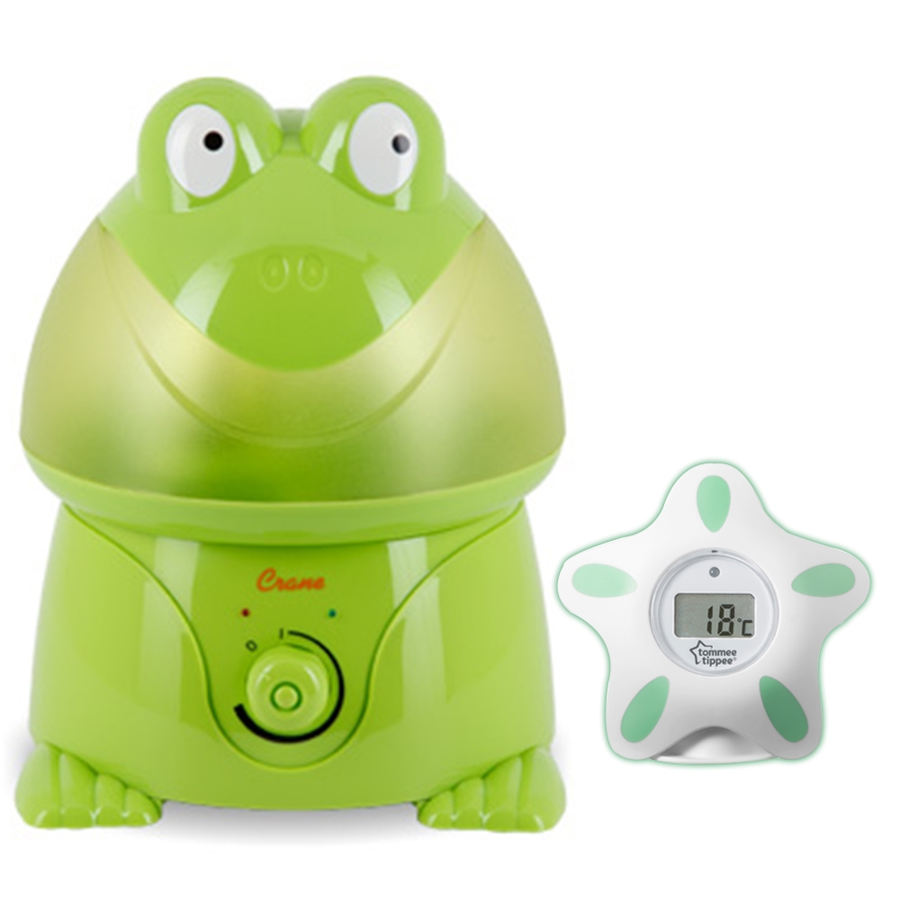 Crane Ultrasonic Humidifier (Frog) + Tommee Tippee CTN Bath & Room  Thermometer