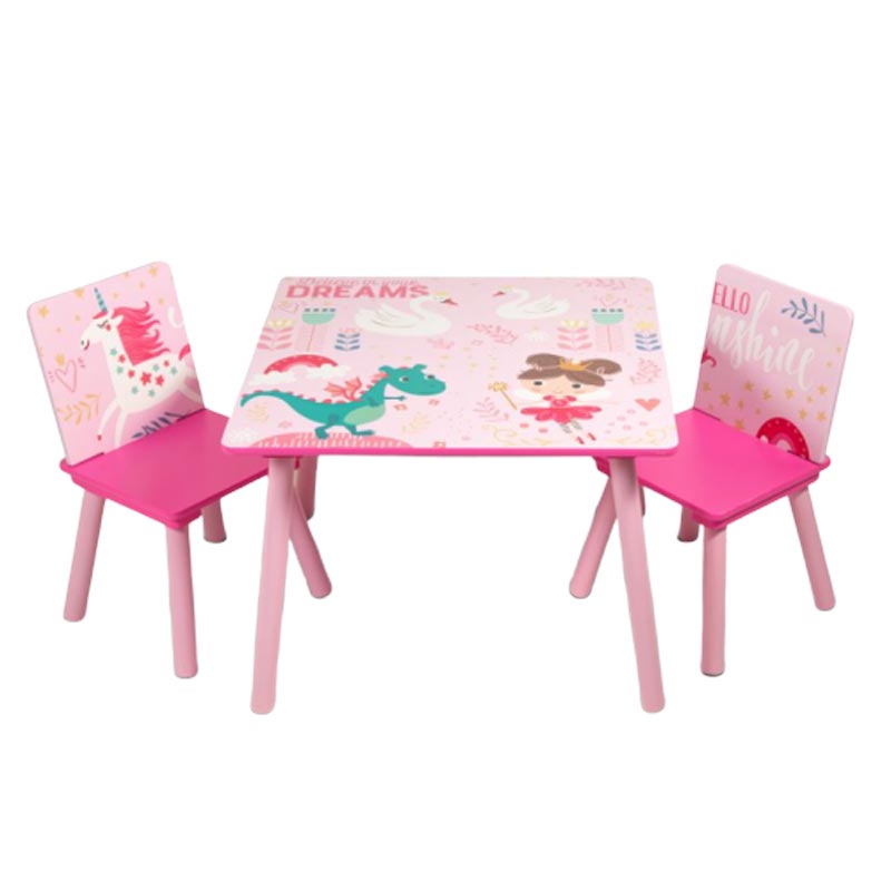 Home Canvas Kids Wooden Table Chair Set Unicorn Pink