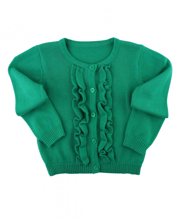 RuffleButts Girls Ruffled Long Sleeve Cardigan Button-Up Sweater 