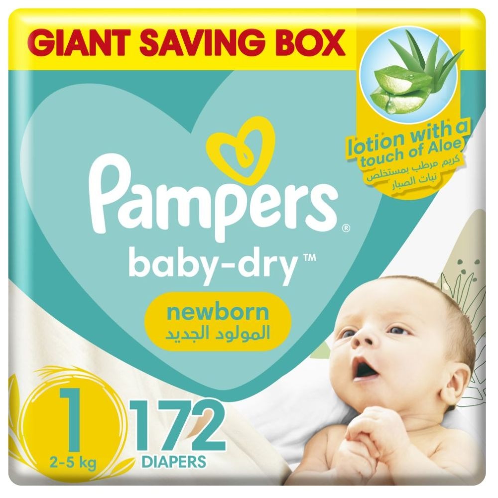 Pampers Baby-Dry Diapers,Size 1, Newborn, 2-5kg, With Wetness Indicator, Up  to 100%